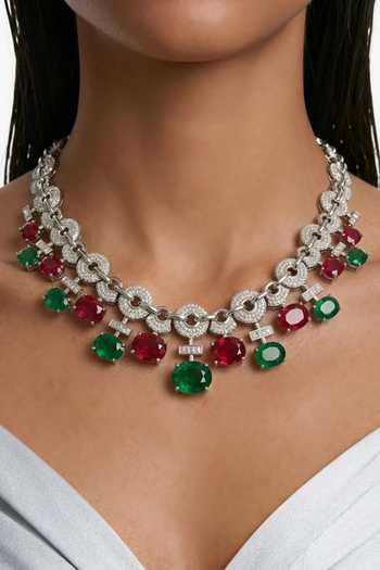 Buy_Prerto_Multi Color Noorain Zircon Compressed Necklace Set _at_Aza_Fashions