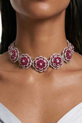 Buy_PRERTO_Red Safa Blossoming Flowers Choker Set _at_Aza_Fashions