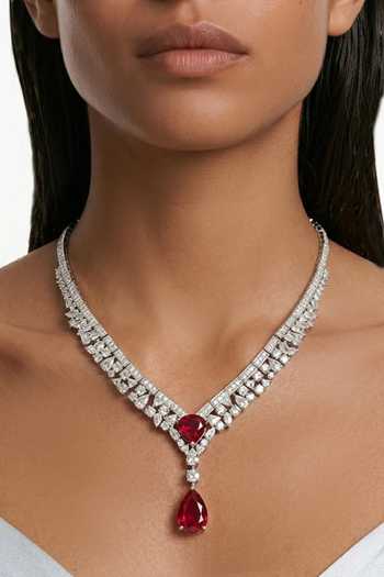 Buy_PRERTO_Red Bahiyya Zircon Pendant Necklace Set _at_Aza_Fashions