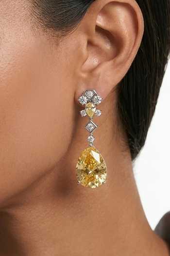 Shop_PRERTO_Yellow Azra Citrine Statement Necklace Set _at_Aza_Fashions