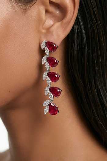 Shop_PRERTO_Red Vaanya Drop Necklace Set _at_Aza_Fashions