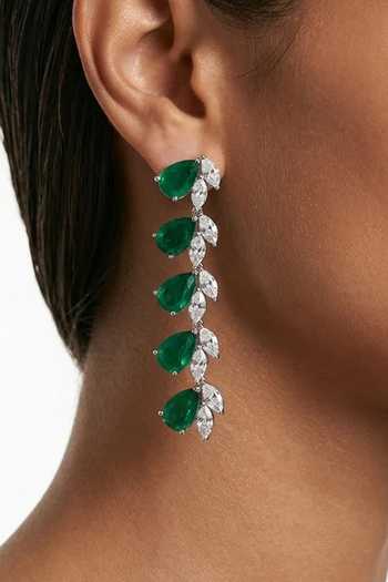 Shop_PRERTO_Emerald Green Vaanya Drops And Zircon Line Necklace Set _at_Aza_Fashions