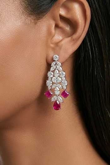 Shop_PRERTO_Red Saanvi Drops Necklace Set _at_Aza_Fashions