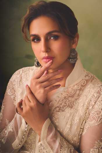 Rohit Bal_Ivory Net Round Neck Floral Embroidered Anarkali _Online_at_Aza_Fashions