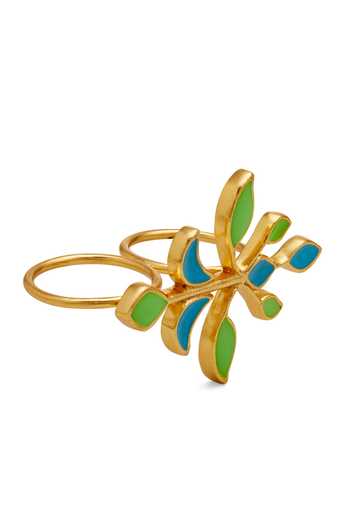 Buy_Dhwani Bansal Jewellery_Multi Color Iri Double Finger Ring _at_Aza_Fashions