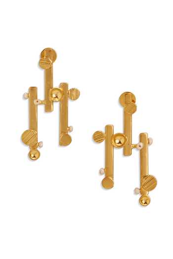 Buy_Dhwani Bansal Jewellery_Gold Plated Vaara Maxi Stud Earrings _at_Aza_Fashions