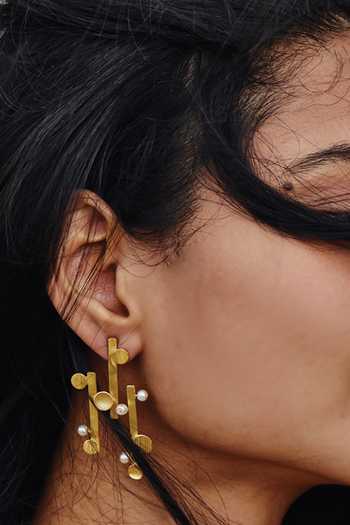 Shop_Dhwani Bansal Jewellery_Gold Plated Vaara Maxi Stud Earrings _at_Aza_Fashions