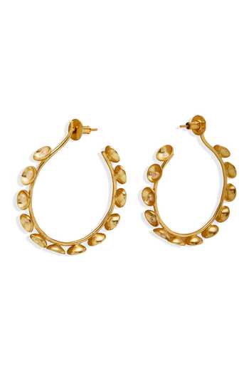 Shop_Dhwani Bansal Jewellery_Gold Plated Vitr Sculptural Petal Motif Hoops _at_Aza_Fashions