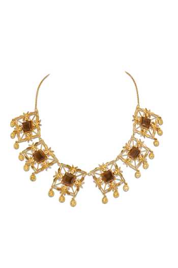 Shop_Dhwani Bansal Jewellery_Brown Mori Square Cut Shaped Necklace _at_Aza_Fashions