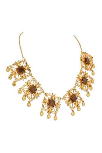 Buy_Dhwani Bansal Jewellery_Brown Mori Square Cut Shaped Necklace _Online_at_Aza_Fashions