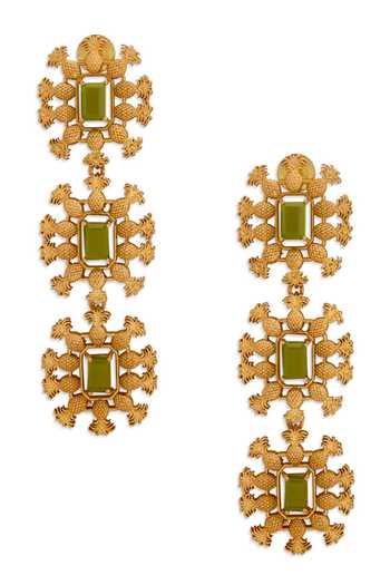 Shop_Dhwani Bansal Jewellery_Green Pina Stone Embellished Earrings _at_Aza_Fashions