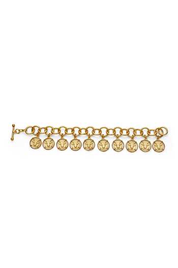 Shop_Dhwani Bansal Jewellery_Gold Plated Inka Coin Charm Bracelet _at_Aza_Fashions