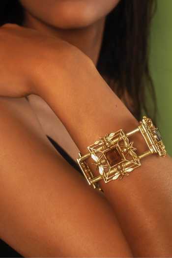 Shop_Dhwani Bansal Jewellery_Brown Mori Square Cuff Bracelet _at_Aza_Fashions