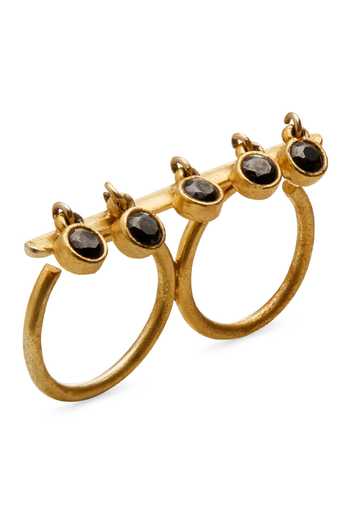 Shop_Dhwani Bansal Jewellery_Black Kandi Double Ring _at_Aza_Fashions