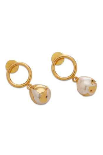 Dhwani Bansal Jewellery_Gold Plated Luludrop Baroque Pearl Embellished Earrings _Online_at_Aza_Fashions