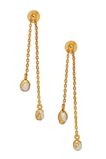 Shop_Dhwani Bansal Jewellery_Gold Plated Boond Baroque Pearl Embellished Earrings _at_Aza_Fashions