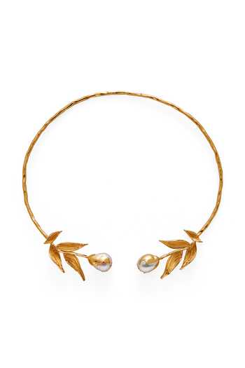 Shop_Dhwani Bansal Jewellery_Gold Plated Reva Baroque Pearl Embellished Choker _at_Aza_Fashions