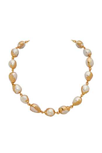 Shop_Dhwani Bansal Jewellery_Ivory Luna Baroque Pearl Embellished Necklace _at_Aza_Fashions