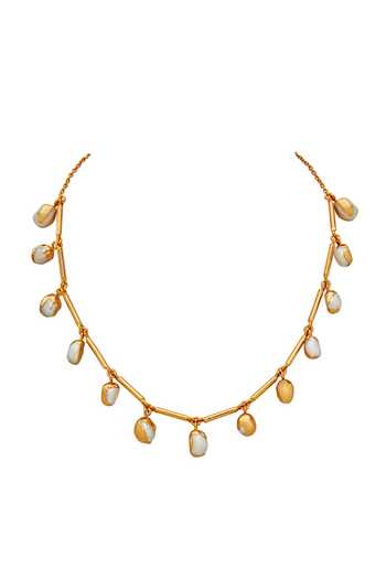 Shop_Dhwani Bansal Jewellery_Gold Plated Asara Pearl Drop Necklace _at_Aza_Fashions