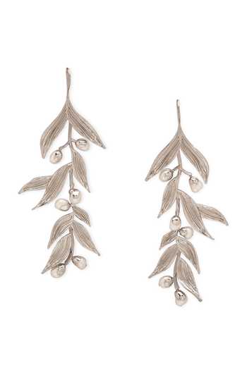 Dhwani Bansal Jewellery_White Isaro Sculptural Leaf Motif Earrings _Online_at_Aza_Fashions