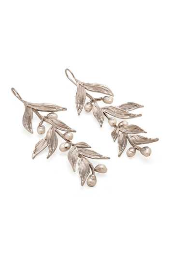 Buy_Dhwani Bansal Jewellery_White Isaro Sculptural Leaf Motif Earrings _Online_at_Aza_Fashions