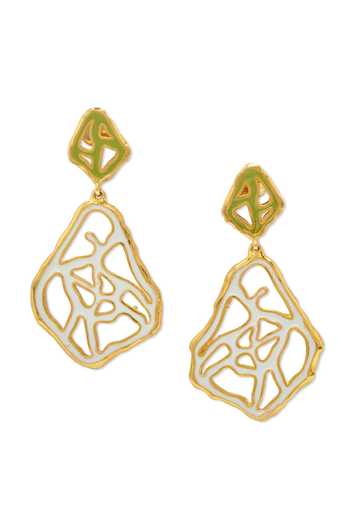 Shop_Dhwani Bansal Jewellery_Gold Plated Tala Enamelled Earrings _at_Aza_Fashions