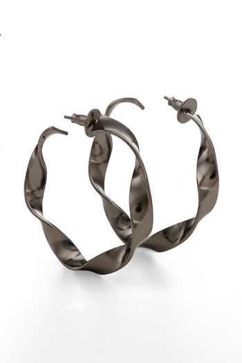 Shop_Dhwani Bansal Jewellery_Grey Sinna Twisted Hoop Earrings _at_Aza_Fashions