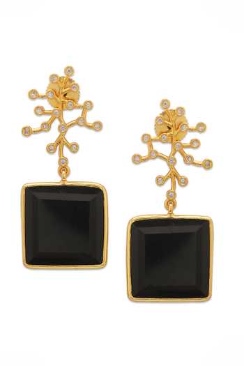 Shop_Dhwani Bansal Jewellery_Black Blanco Onyx Drop Earrings _at_Aza_Fashions