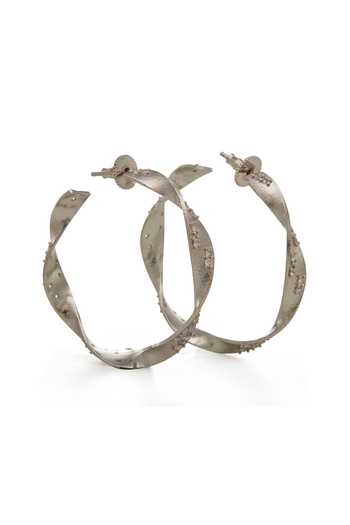 Shop_Dhwani Bansal Jewellery_Silver Plated Kali Cubic Zirconia Embellished Hoops _at_Aza_Fashions