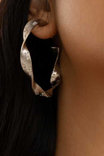 Buy_Dhwani Bansal Jewellery_Silver Plated Kali Cubic Zirconia Embellished Hoops _at_Aza_Fashions
