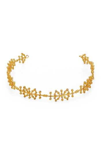 Shop_Dhwani Bansal Jewellery_Gold Plated Auro Floral Motif Choker _at_Aza_Fashions