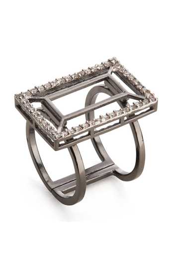 Dhwani Bansal Jewellery_Grey Vazio Rectangular Motif Ring - Single Pc _Online_at_Aza_Fashions