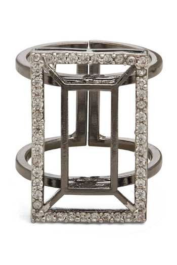 Shop_Dhwani Bansal Jewellery_Grey Vazio Rectangular Motif Ring - Single Pc _at_Aza_Fashions