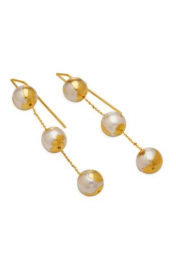 Dhwani Bansal Jewellery_Gold Plated Selene Shell Pearl Embellished Earrings _Online_at_Aza_Fashions