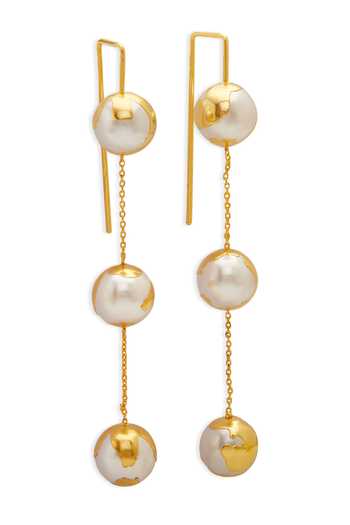 Shop_Dhwani Bansal Jewellery_Gold Plated Selene Shell Pearl Embellished Earrings _at_Aza_Fashions