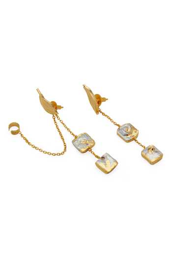 Dhwani Bansal Jewellery_Gold Plated Lune Textured Ear Cuffs _Online_at_Aza_Fashions
