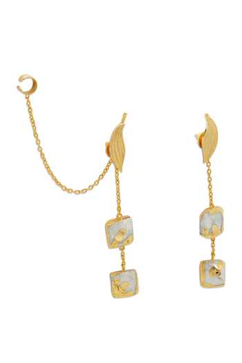 Buy_Dhwani Bansal Jewellery_Gold Plated Lune Textured Ear Cuffs _Online_at_Aza_Fashions