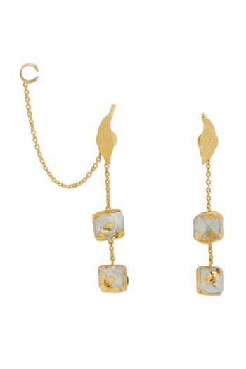 Shop_Dhwani Bansal Jewellery_Gold Plated Lune Textured Ear Cuffs _at_Aza_Fashions