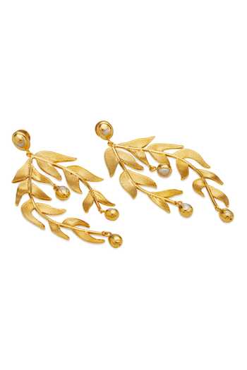 Dhwani Bansal Jewellery_Gold Plated Sooki Leaf Branches Motif Earrings _Online_at_Aza_Fashions