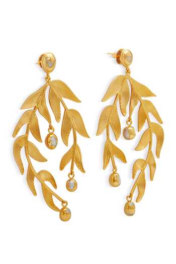 Buy_Dhwani Bansal Jewellery_Gold Plated Sooki Leaf Branches Motif Earrings _Online_at_Aza_Fashions