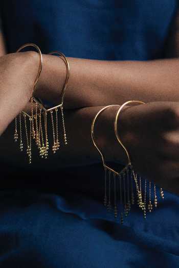 Shop_Dhwani Bansal Jewellery_Gold Plated Silsila Cascading Chain Tassel Bracelet _at_Aza_Fashions