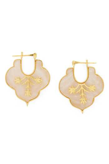 Shop_Dhwani Bansal Jewellery_Gold Plated Mosaic Mother Of Pearl Embellished Earrings _at_Aza_Fashions