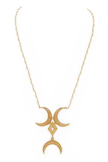 Shop_Dhwani Bansal Jewellery_Gold Plated Noor Crescent Moon Motif Necklace _at_Aza_Fashions