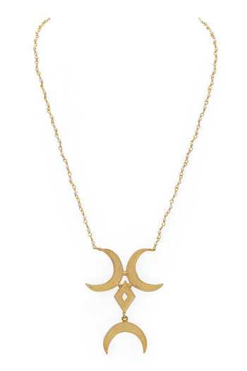 Shop_Dhwani Bansal Jewellery_Gold Plated Noor Crescent Moon Motif Necklace _Online_at_Aza_Fashions