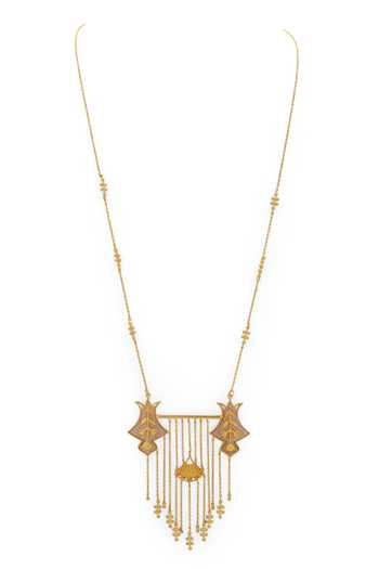 Shop_Dhwani Bansal Jewellery_Gold Plated Serai Mother Of Pearl Embellished Pendant Necklace _at_Aza_Fashions