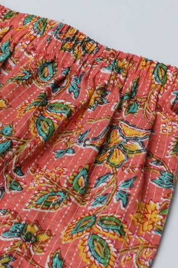 Shop_Byb Premium_Orange Cotton, Chiffon Tassels, Gota Patti, Floral Print Kurta Pyjama Set 