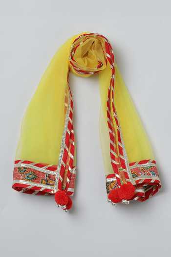Byb Premium_Orange Cotton, Chiffon Tassels, Gota Patti, Floral Print Kurta Pyjama Set _Online