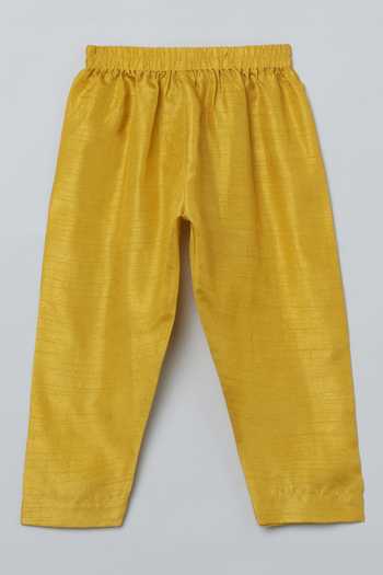 Byb Premium_Yellow Silk Embroidery Lotus Kurta And Pyjama Set _at_Aza_Fashions