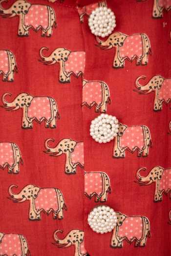 Byb Premium_Green Cotton Pearls Jaipuri Elephant Print Bundi Set _Online