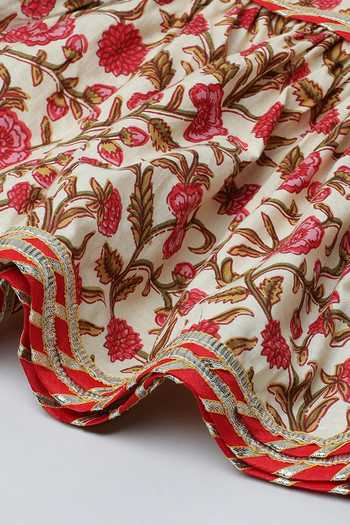 Byb Premium_Multi Color Cotton, Chiffon Tassels, Gota Floral Print Anarkali Sharara Set _at_Aza_Fashions